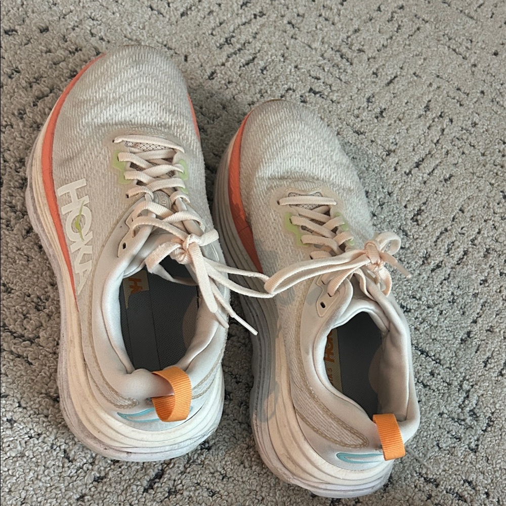 Hoka White and Orange Athletic Shoes